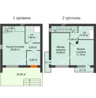 2 комнатный таунхаус 91 м² в КП Панорама, дом Гангутская, 19 (таунхаусы 91м2) - планировка