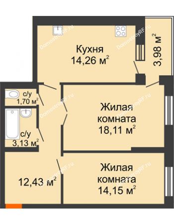2 комнатная квартира 64,97 м² в Жилой район Волгарь, дом № 4