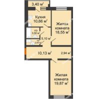 2 комнатная квартира 74,35 м² в ЖК Браер Парк Центр, дом № 5 - планировка