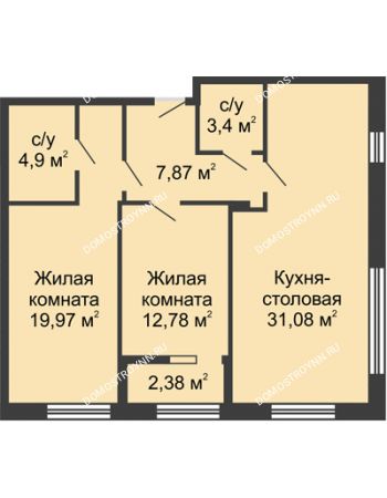 2 комнатная квартира 82,38 м² в ЖК Trinity (Тринити), дом № 1