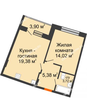 1 комнатная квартира 44,45 м² в ЖК Ватсон, дом № 3