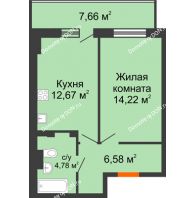 1 комнатная квартира 40,55 м² в ЖК Свобода, дом №2 - планировка