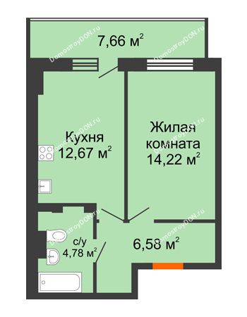 1 комнатная квартира 40,55 м² в ЖК Свобода, дом №2