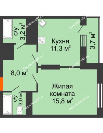 1 комнатная квартира 45 м² - ЖК Космолет