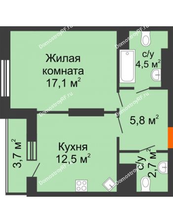 1 комнатная квартира 46,3 м² - ЖК Космолет