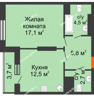 1 комнатная квартира 46,3 м², ЖК Космолет - планировка