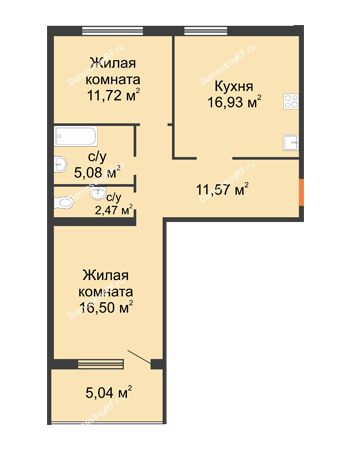 2 комнатная квартира 64,28 м² в ЖК Квартет, дом ГП-227