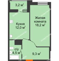 1 комнатная квартира 45,6 м² в ЖК Квартет, дом № 3 - планировка