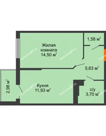 1 комнатная квартира 38,72 м² в ЖК Семейный парк, дом Литер 2
