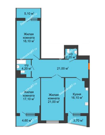 3 комнатная квартира 106,3 м² в ЖК Береговая 2, дом Литер 2