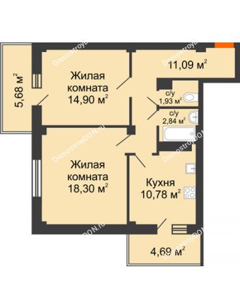 2 комнатная квартира 62,94 м² - ЖК Военвед-Парк
