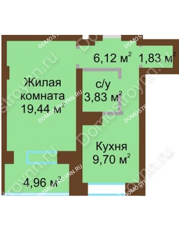 1 комнатная квартира 45,89 м² - ЖК Подкова Приокская
