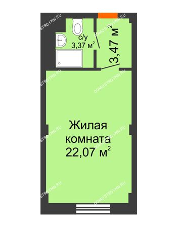 Студия 28,91 м² - Апартаменты Бирюза в Гордеевке