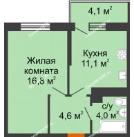 1 комнатная квартира 36,5 м² в ЖК Отражение, дом Литер 1.2 - планировка