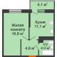 1 комнатная квартира 37,7 м² в ЖК Отражение, дом Литер 2.2 - планировка