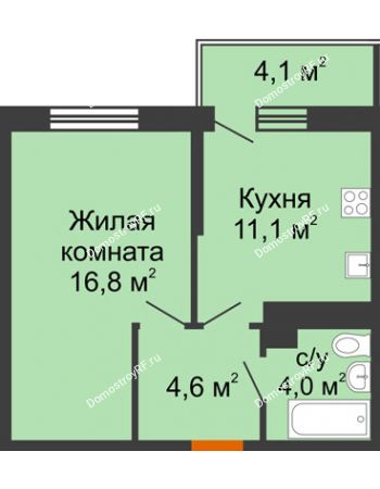 1 комнатная квартира 37,7 м² в ЖК Отражение, дом Литер 2.2