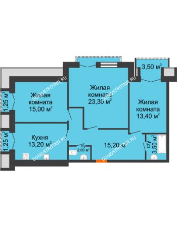 3 комнатная квартира 86,6 м² - ЖД по ул. Кирова