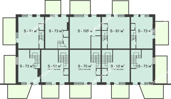 Планировка 1 этажа в доме № 26 (от 73 до 105 м2) в КП Баден-Баден