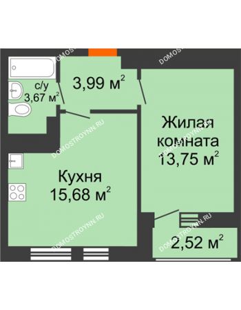 1 комнатная квартира 39,61 м² в ЖК Книги, дом № 1