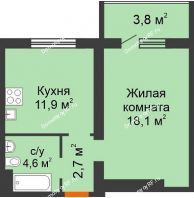 1 комнатная квартира 41,1 м² в Жилой район Волгарь, дом № 1, 15 квартал,  5А микрорайон - планировка