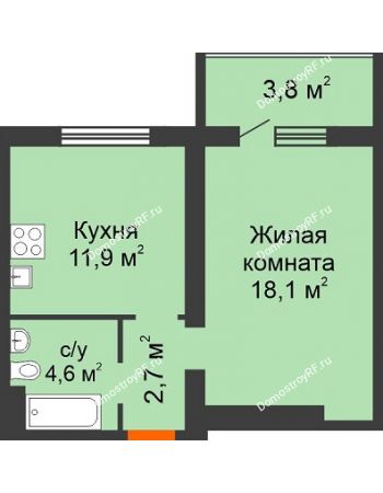 1 комнатная квартира 41,1 м² в Жилой район Волгарь, дом № 1, 15 квартал,  5А микрорайон