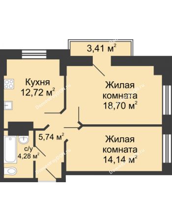 2 комнатная квартира 57,29 м² в ЖК Сердце Ростова, дом Этап I