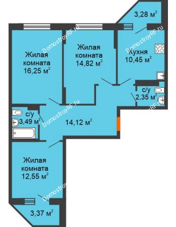 3 комнатная квартира 80,68 м² в ЖК Московский, дом № 1