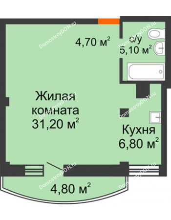1 комнатная квартира 49,2 м² - ЖК Южная Башня