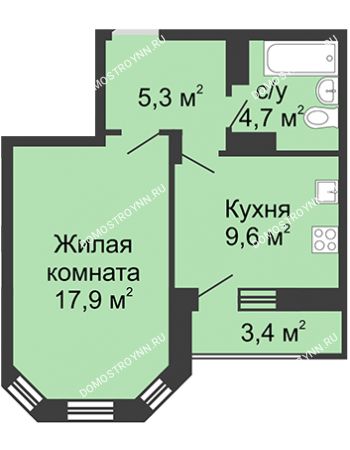 1 комнатная квартира 39,9 м² в ЖК Цветы, дом № 15