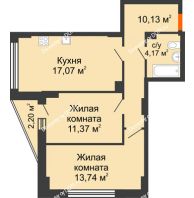 2 комнатная квартира 57,19 м² в ЖК Рубин, дом Литер 3 - планировка
