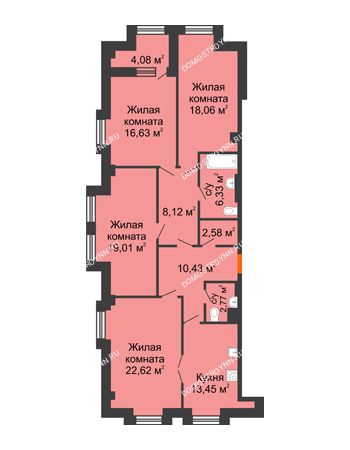 4 комнатная квартира 122,04 м² в ЖК Дом на Провиантской, дом № 12