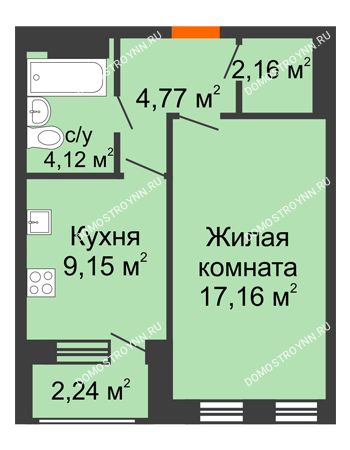 1 комнатная квартира 38,48 м² - ЖК Дом на Чаадаева