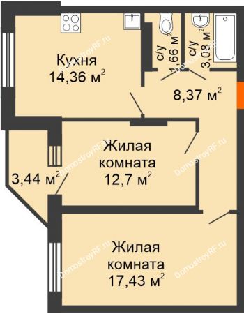 2 комнатная квартира 59,32 м² в ЖК Московский, дом дом 1