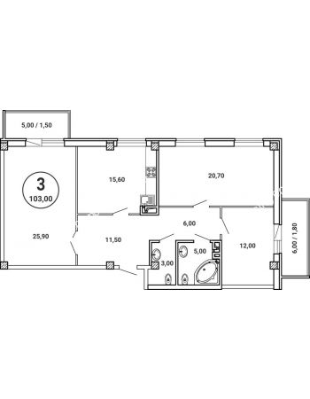 3 комнатная квартира 103 м² в ЖК Лебедь, дом № 50