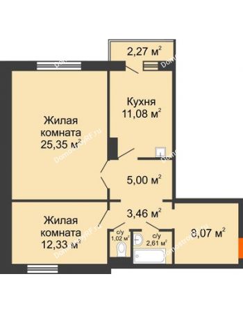 2 комнатная квартира 69,6 м² в ЖК Иннoкeнтьeвcкий, дом № 6