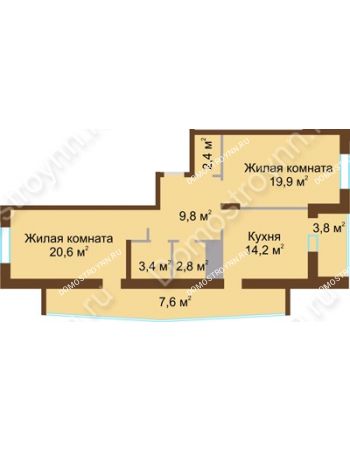 2 комнатная квартира 84,5 м² в ЖК Монолит, дом № 89, корп. 1, 2