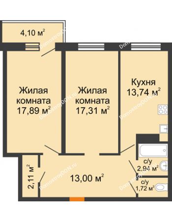 2 комнатная квартира 69,94 м² в ЖК Сокол на Оганова, дом Литер 2