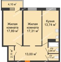 2 комнатная квартира 69,94 м² в ЖК Сокол на Оганова, дом Литер 1 - планировка