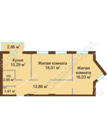 2 комнатная квартира 63,49 м² в ЖК Солнечный, дом № 4