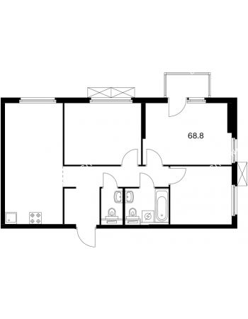 3 комнатная квартира 68,8 м² в ЖК Савин парк, дом корпус 6