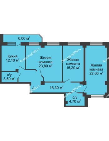 3 комнатная квартира 102,2 м² - ЖК Крылья Ростова