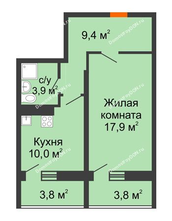 1 комнатная квартира 45,3 м² в ЖК Звезда Столицы, дом Литер 4