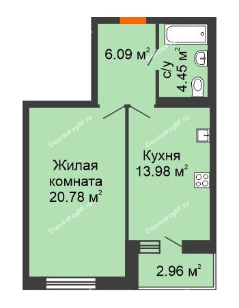 1 комнатная квартира 46,78 м² в ЖК Вознесенский, дом 2 этап