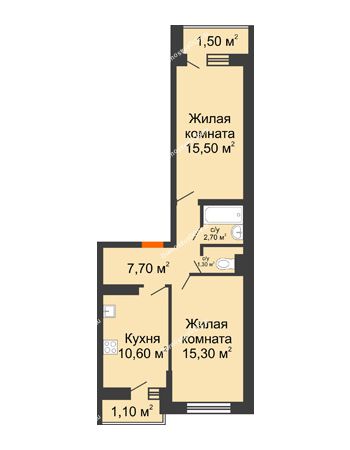 2 комнатная квартира 56 м² в ЖК SkyPark (Скайпарк), дом Литер 1, корпус 1, блок-секция 2-3