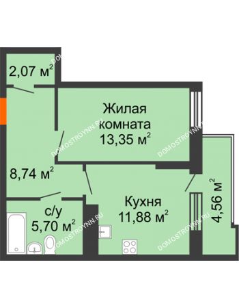 1 комнатная квартира 44,02 м² в ЖК Циолковский, дом № 6