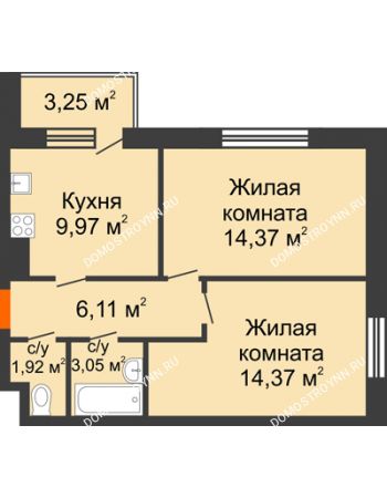 2 комнатная квартира 50,8 м² - ЖД по ул. Буденного