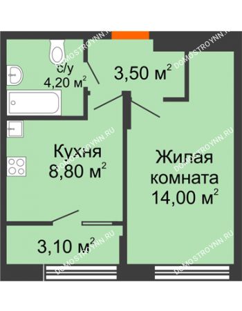 1 комнатная квартира 33,6 м² в ЖК Новая Кузнечиха, дом № 14
